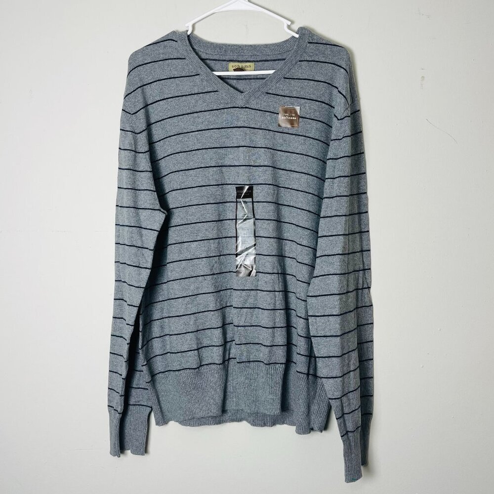 Sonoma Life + Style XL Gray Striped Pullover Cozy Comfort Outdoorsy Long‎ Sleeve